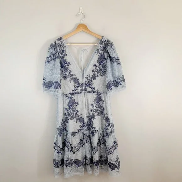 BCBGMaxAzria Blue and White Floral Mini Dress - Picture 7 of 15